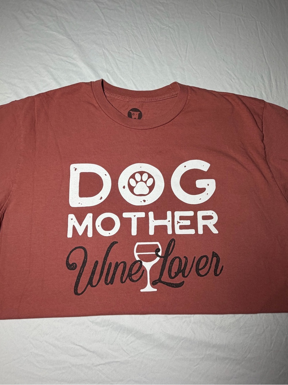 Muttropolis Dog Mother Wine Lover Graphic T-Shirt Brown Cotton Crew Neck L